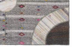 Teselya 1106 Brown Striped Wool Handmade Area Rug 5'3" x 7'7"