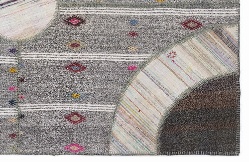 Teselya 1106 Brown Striped Wool Handmade Area Rug 5'3" x 7'7"