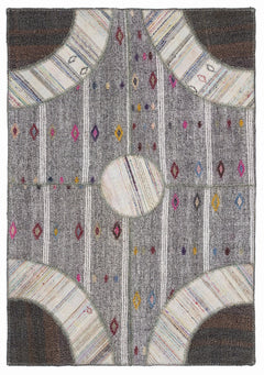 Teselya 1106 Brown Striped Wool Handmade Area Rug 5'3" x 7'7"