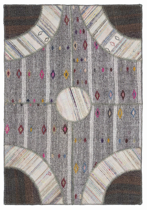 Teselya 1106 Brown Striped Wool Handmade Area Rug 5'3" x 7'7"