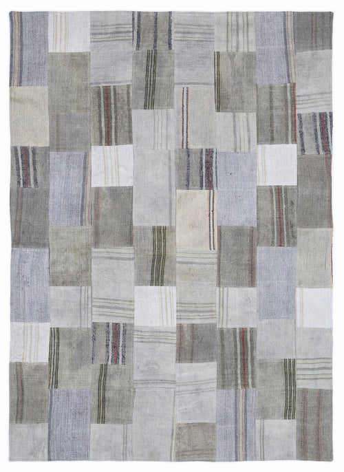 Teselya 1109 Beige Striped Wool Handmade Area Rug 5'3" x 7'7"