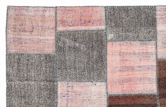Teselya 1112 Pink Patchwork Wool Handmade Area Rug 5'3" x 7'7"