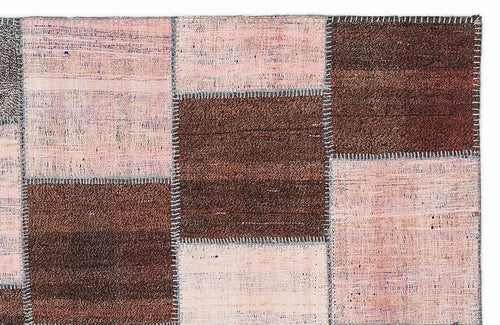 Teselya 1112 Pink Patchwork Wool Handmade Area Rug 5'3" x 7'7"