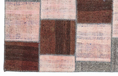Teselya 1112 Pink Patchwork Wool Handmade Area Rug 5'3" x 7'7"