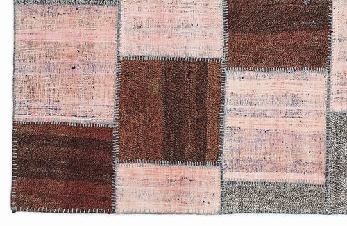 Teselya 1112 Pink Patchwork Wool Handmade Area Rug 5'3" x 7'7"
