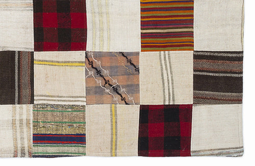 Teselya 1115 Beige Patchwork Wool Handmade Area Rug 5'3" x 7'7"