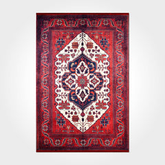 Digital Print Area Rug – Washable Non Slip Red Frame Chenille Cotton Mat