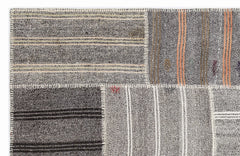Teselya 1118 Grey Striped Wool Handmade Area Rug 5'3" x 7'7"