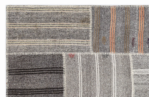Teselya 1118 Grey Striped Wool Handmade Area Rug 5'3" x 7'7"