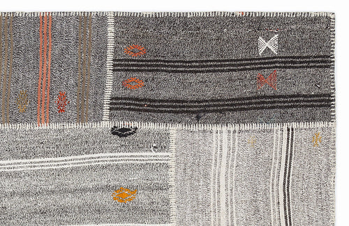 Teselya 1118 Grey Striped Wool Handmade Area Rug 5'3" x 7'7"
