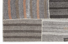 Teselya 1118 Grey Striped Wool Handmade Area Rug 5'3" x 7'7"