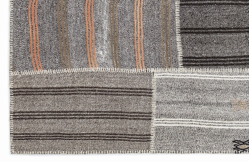 Teselya 1118 Grey Striped Wool Handmade Area Rug 5'3" x 7'7"