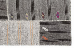 Teselya 1118 Grey Striped Wool Handmade Area Rug 5'3" x 7'7"