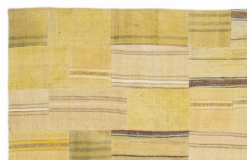 Teselya 1119 Yellow Patchwork Wool Handmade Area Rug 5'3" x 7'7"