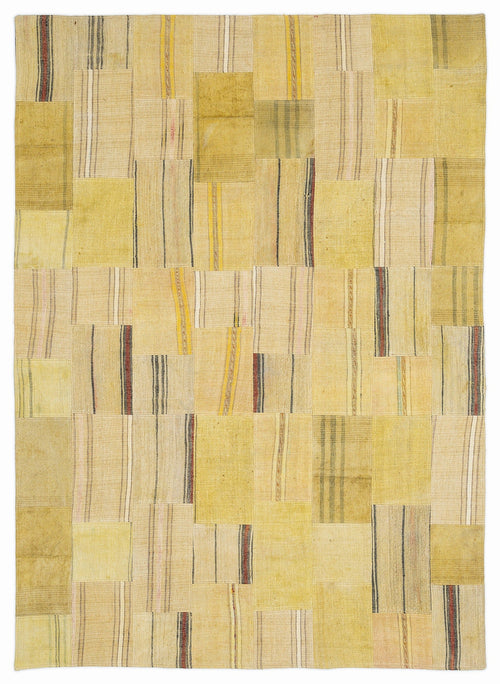 Teselya 1119 Yellow Patchwork Wool Handmade Area Rug 5'3" x 7'7"