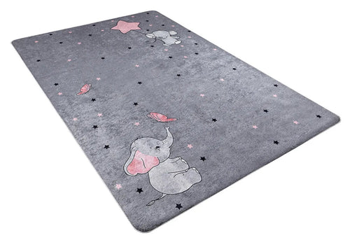 Kids Animal Rug - Grey Digital Print Carpet for Playroom | Non Slip & Antibacterial