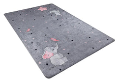 Kids Animal Rug - Grey Digital Print Carpet for Playroom | Non Slip & Antibacterial