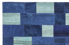 Teselya 1120 Blue Patchwork Wool Handmade Area Rug 5'3" x 7'7"