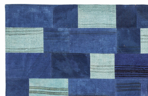 Teselya 1120 Blue Patchwork Wool Handmade Area Rug 5'3" x 7'7"