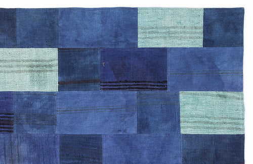 Teselya 1120 Blue Patchwork Wool Handmade Area Rug 5'3" x 7'7"