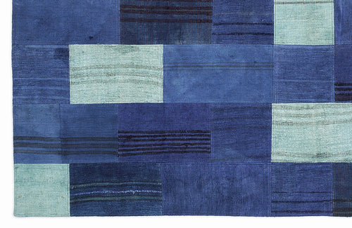 Teselya 1120 Blue Patchwork Wool Handmade Area Rug 5'3" x 7'7"