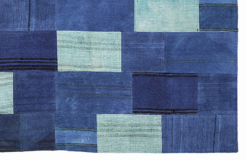 Teselya 1120 Blue Patchwork Wool Handmade Area Rug 5'3" x 7'7"