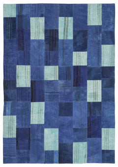 Teselya 1120 Blue Patchwork Wool Handmade Area Rug 5'3" x 7'7"