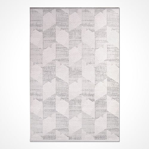 Grey Geometric Area Rug – Machine Made Rug with Laser Cut Edges, 8mm Pile Height