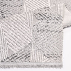 Grey Geometric Area Rug – Machine Made Rug with Laser Cut Edges, 8mm Pile Height