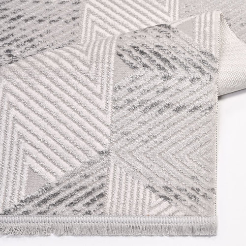 Grey Geometric Area Rug – Machine Made Rug with Laser Cut Edges, 8mm Pile Height