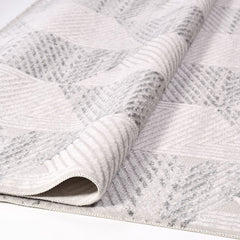 Grey Geometric Area Rug – Machine Made Rug with Laser Cut Edges, 8mm Pile Height