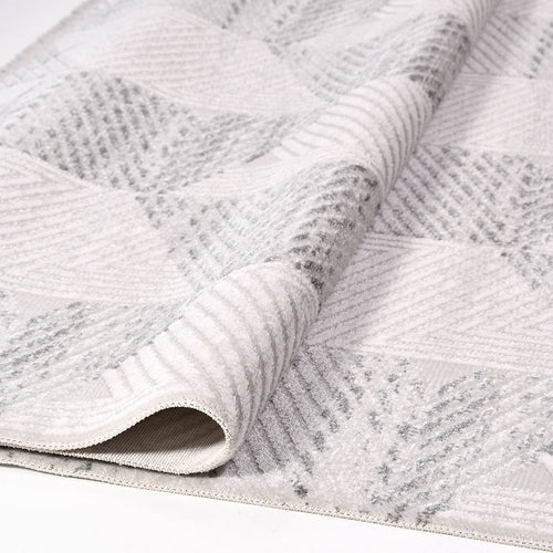 Grey Geometric Area Rug – Machine Made Rug with Laser Cut Edges, 8mm Pile Height