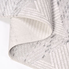 Grey Geometric Area Rug – Machine Made Rug with Laser Cut Edges, 8mm Pile Height