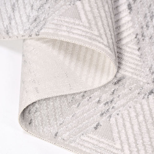 Grey Geometric Area Rug – Machine Made Rug with Laser Cut Edges, 8mm Pile Height