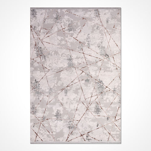 Grey Striped Area Rug – Machine Made Rug with Laser Cut Edge, 8mm Pile Height