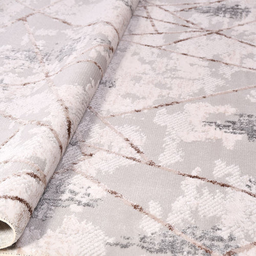 Grey Striped Area Rug – Machine Made Rug with Laser Cut Edge, 8mm Pile Height