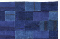 Teselya 1125 Blue Patchwork Wool Handmade Area Rug 5'3" x 7'7"