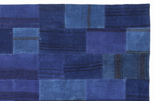 Teselya 1125 Blue Patchwork Wool Handmade Area Rug 5'3" x 7'7"