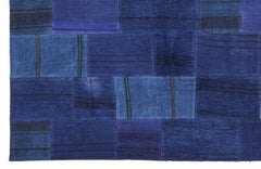 Teselya 1125 Blue Patchwork Wool Handmade Area Rug 5'3" x 7'7"