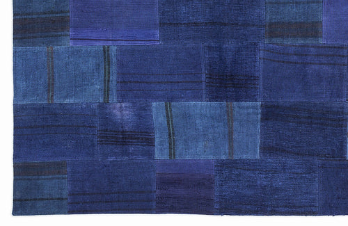 Teselya 1125 Blue Patchwork Wool Handmade Area Rug 5'3" x 7'7"