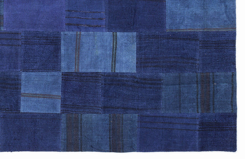 Teselya 1125 Blue Patchwork Wool Handmade Area Rug 5'3" x 7'7"
