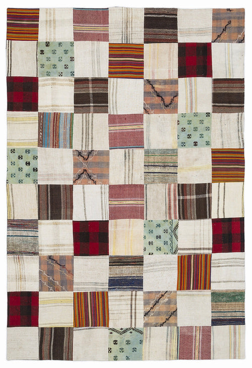 Teselya Cream Patchwork Wool Handmade Area Rug 5'3" x 7'7"