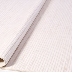 White Striped Area Rug - Machine Made Rug with 8mm Pile Height & Laser Cut Edges