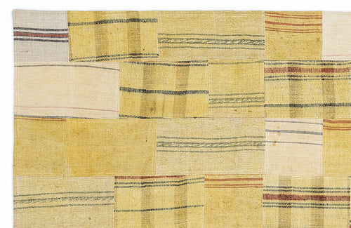 Teselya 1131 Yellow Patchwork Wool Handmade Area Rug 5'3" x 7'7"