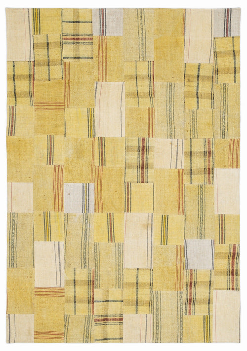 Teselya 1131 Yellow Patchwork Wool Handmade Area Rug 5'3" x 7'7"