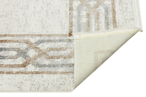 Machine Made Area Rug – Beige Frame Style Carpet With Cotton Yarn, Non Shedding