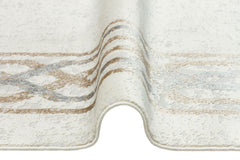 Machine Made Area Rug – Beige Frame Style Carpet With Cotton Yarn, Non Shedding