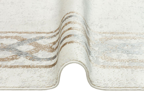 Machine Made Area Rug – Beige Frame Style Carpet With Cotton Yarn, Non Shedding