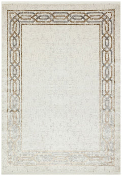 Machine Made Area Rug – Beige Frame Style Carpet With Cotton Yarn, Non Shedding
