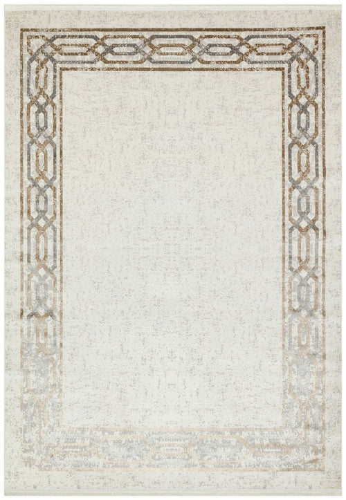 Machine Made Area Rug – Beige Frame Style Carpet With Cotton Yarn, Non Shedding